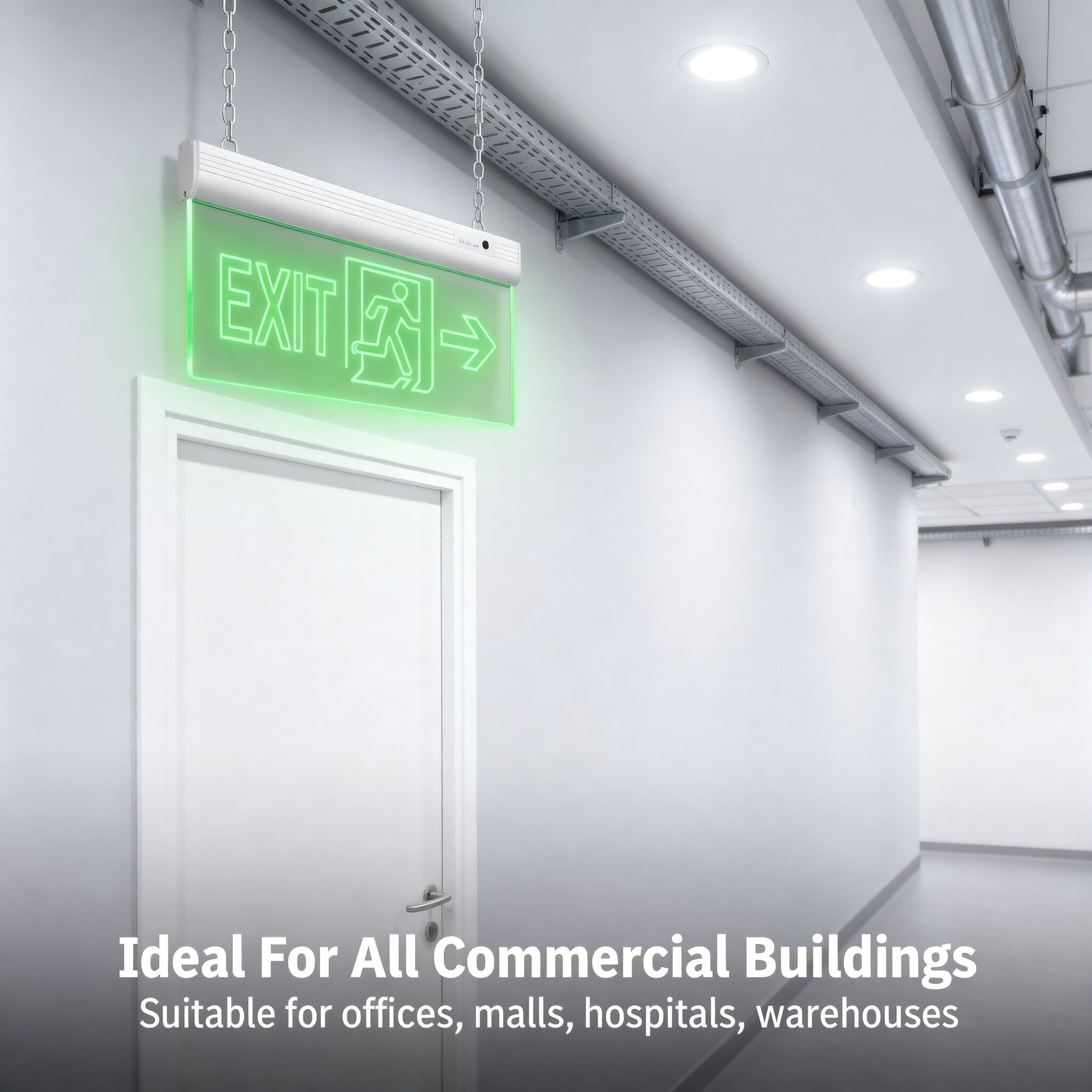Señal de salida de emergencia LED de aluminio y acrílico | Visibilidad máxima de 30 m | Montaje suspendido EXIT-LED-ES04B