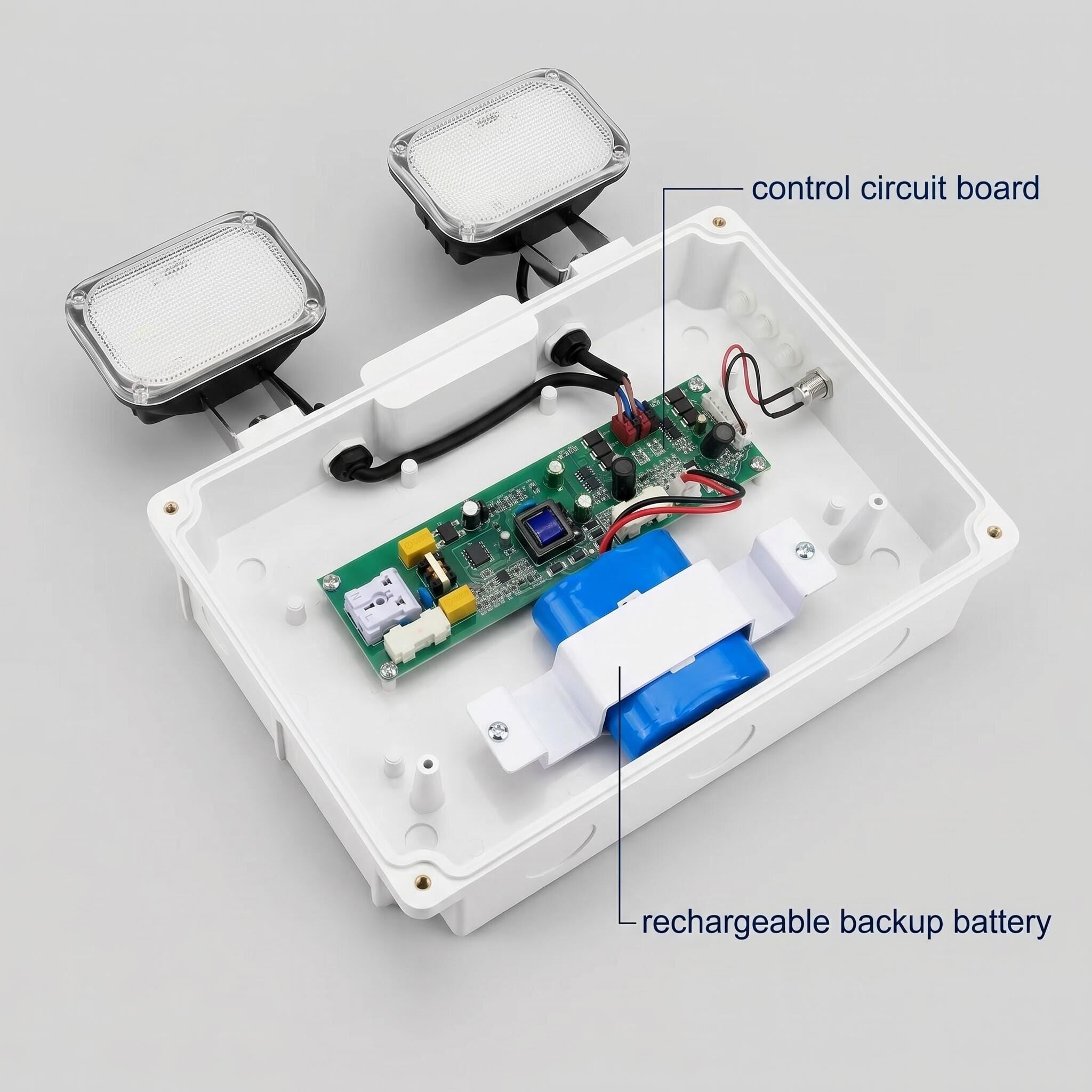 Luz de emergência LED à prova de água IP65 | Alto brilho de 1000 lm | Bateria LiFePO4 de 6000 mAh | Duas cabeças de 2 × 6 W
