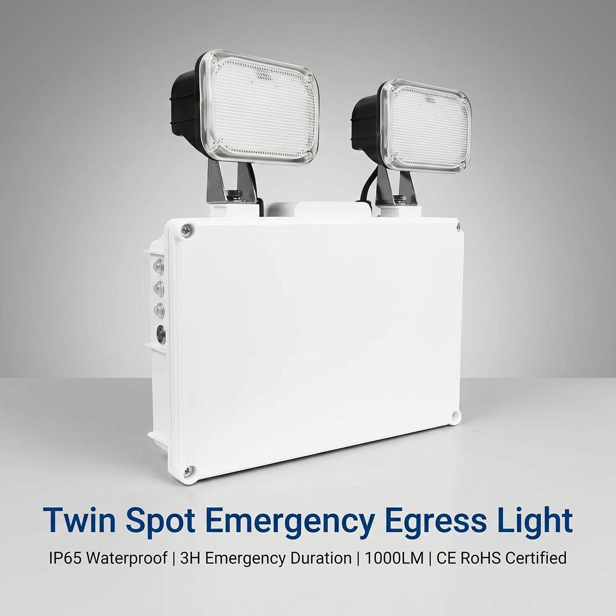 Luz de emergência LED à prova de água IP65 | Alto brilho de 1000 lm | Bateria LiFePO4 de 6000 mAh | Duas cabeças de 2 × 6 W